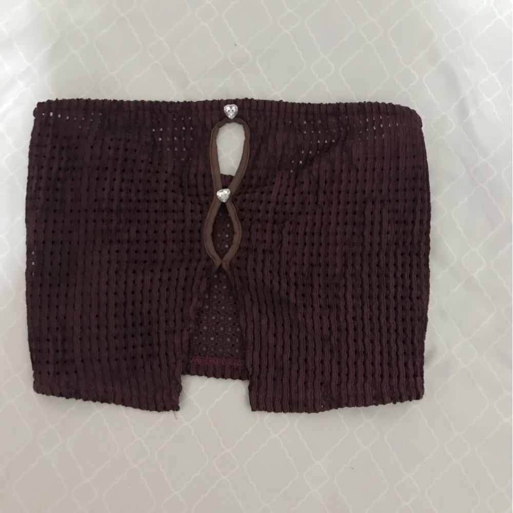 Elegant Brown Women's tube top with diamond hearts acc
